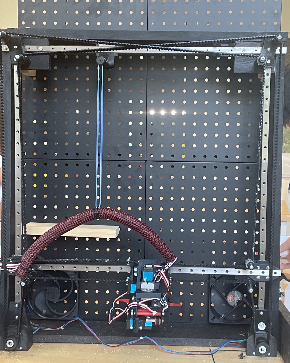 The finished gantry mounted on its pegboard frame